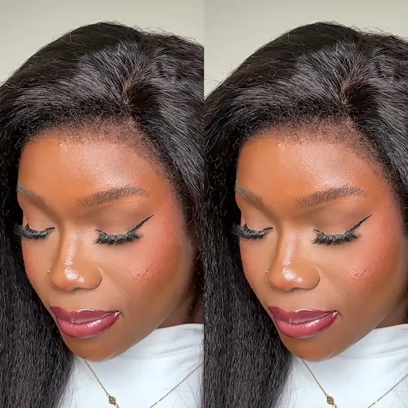 6x4.5 Lace Closure Kinky Straight Wig with Kinky Baby Hair for Black Women Glueless Natural Newborn Hairline Blend Beginner Friendly Wig - Image 9