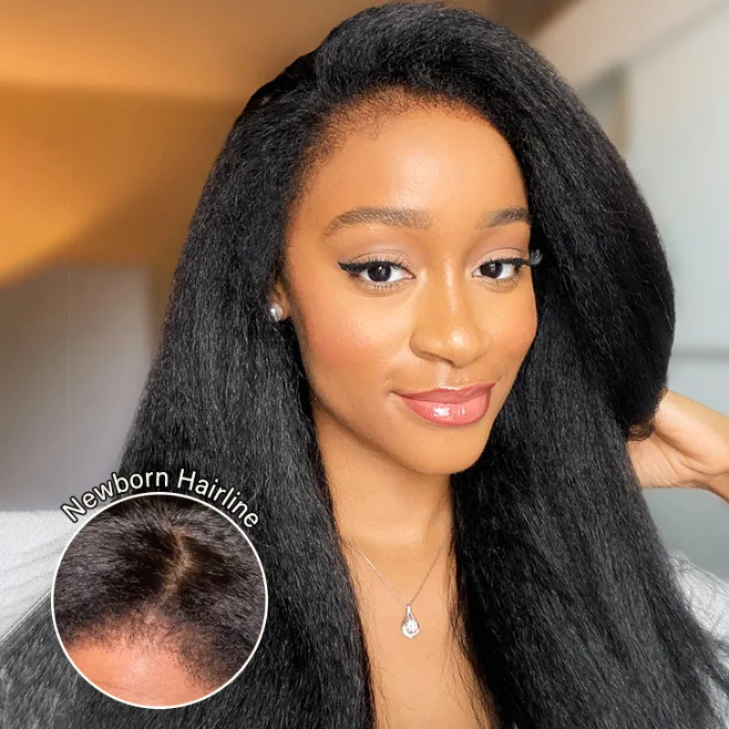 6x4.5 Lace Closure Kinky Straight Wig with Kinky Baby Hair for Black Women Glueless Natural Newborn Hairline Blend Beginner Friendly Wig - Image 3