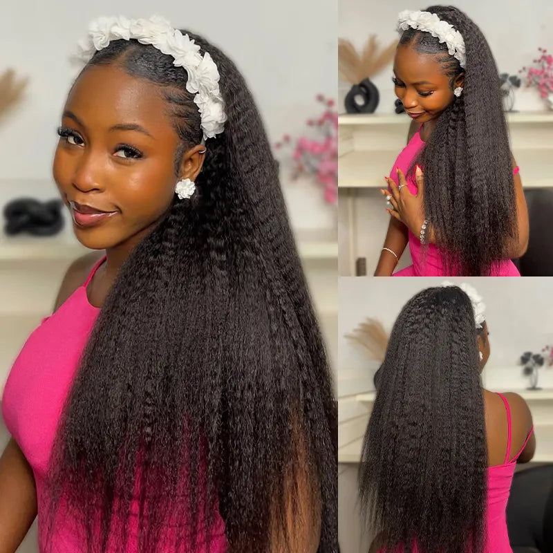 Easy Wear Kinky Straight Half Wig With Drawstring Comfortable Fit No Glue Needed - Image 6