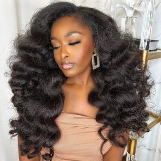 Easy Wear Kinky Straight Half Wig With Drawstring Comfortable Fit No Glue Needed
