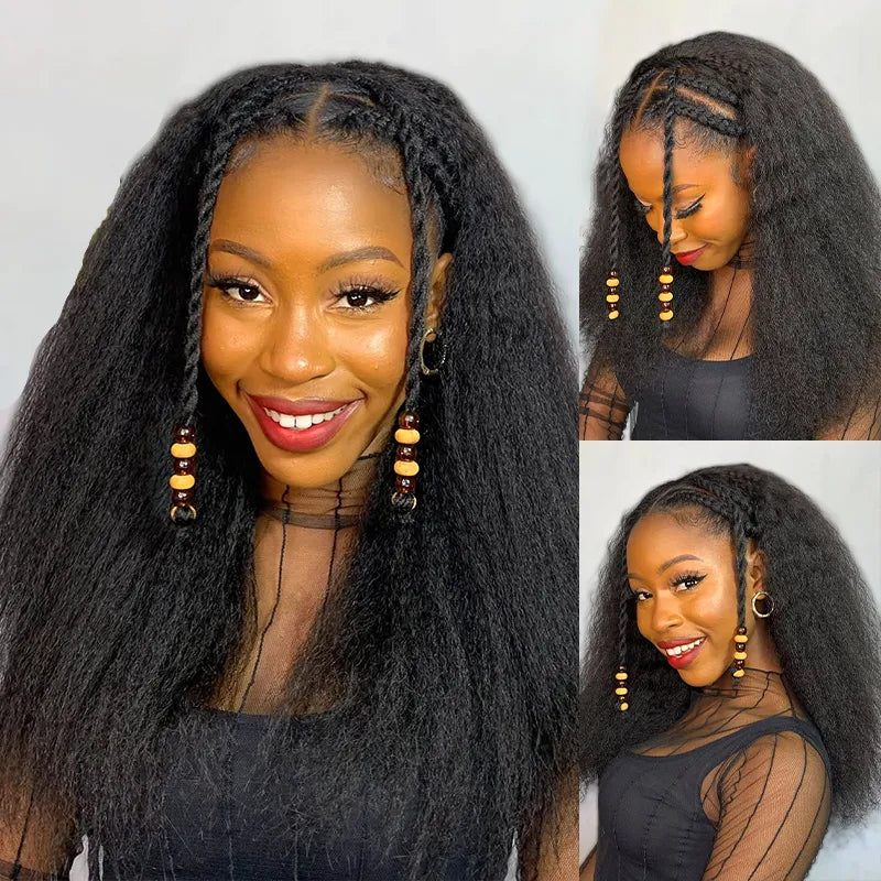 Easy Wear Kinky Straight Half Wig With Drawstring Comfortable Fit No Glue Needed - Image 2