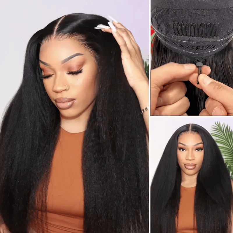 Pull Go 13x6 Full Wig Transparent Lace Kinky Straight Wig Natural Black Color - Image 2