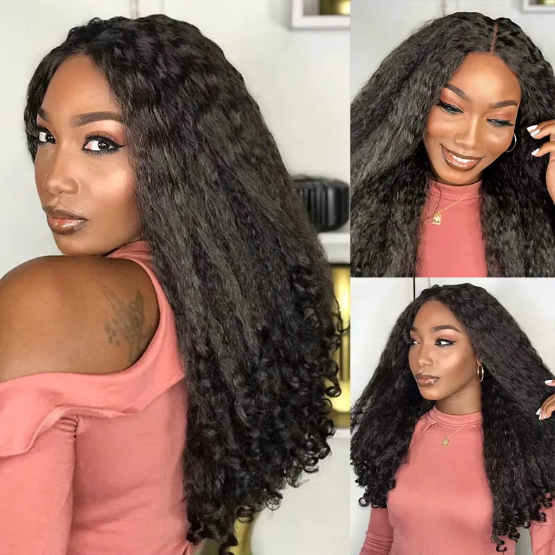 Invisi Strap 360 Lace Front Wig Kinky Straight with Spiral Curls Natural Black Breathable & Security Human Hair Wigs - Image 5