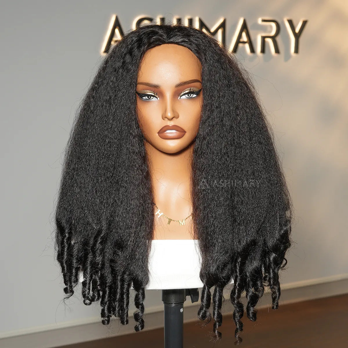 3 In 1 Half Wig Kinky Straight Hair with Spiral Curly Ends Glueless Install Half Wig With Adjustable Drawstring Flip Over Wig - Image 4