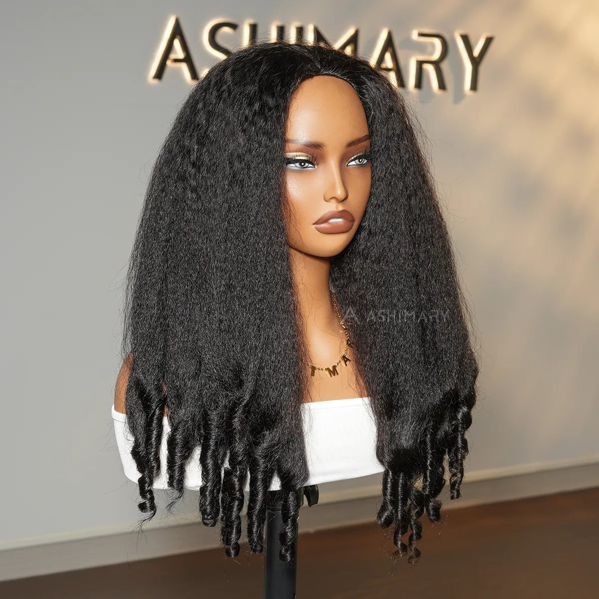3 In 1 Half Wig Kinky Straight Hair with Spiral Curly Ends Glueless Install Half Wig With Adjustable Drawstring Flip Over Wig - Image 5