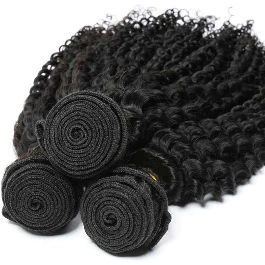 9A Kinky Curly Hair 3 Bundles with Closure Human Hair Natural Color - Image 2