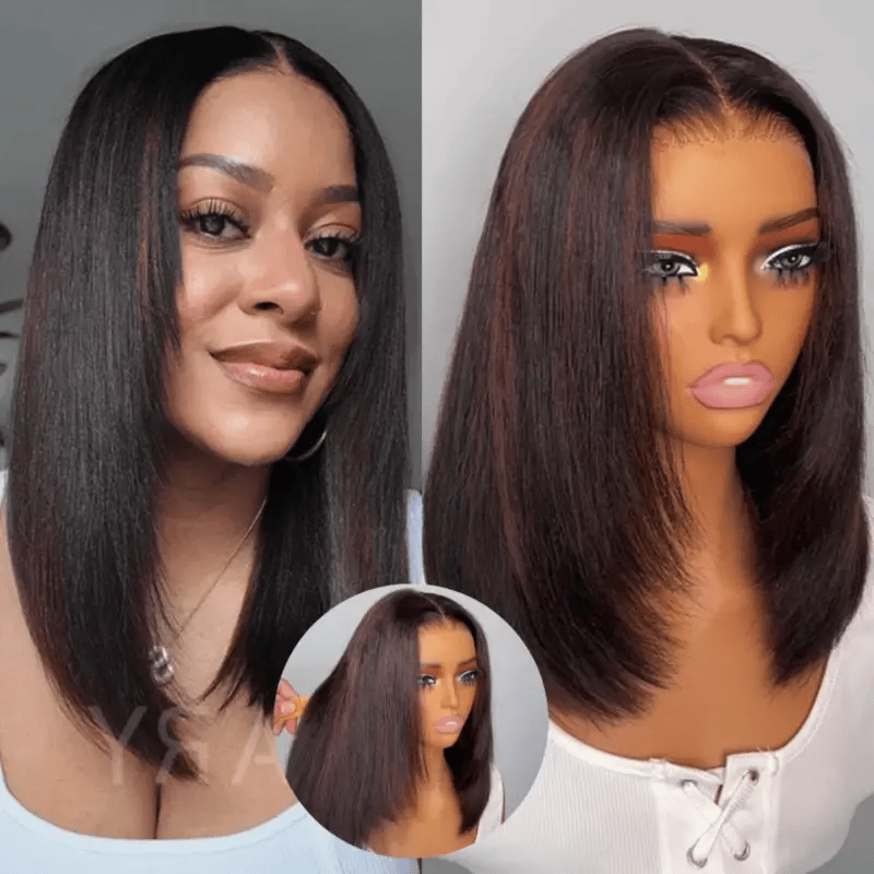 Highlight Yaki Straight Bob 13x4 Lace FrontalPre Everthing 6x4.5 / 4x4 Lace Clsoure Human Hair Wig - Image 3