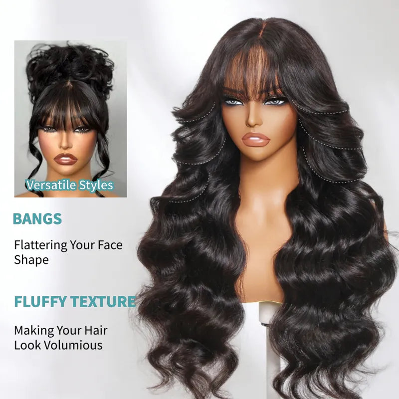 Layer Cut Body Wave With Bang 360 Invisi Strap Lace Frontal Wig Glueless Salon Hairstyles - Image 16