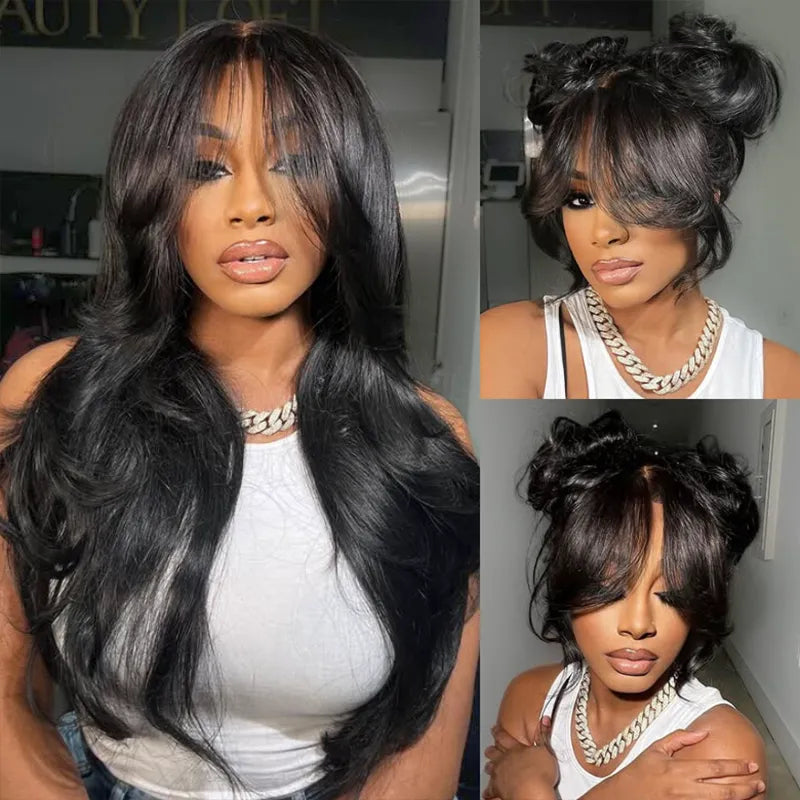 Layer Cut Body Wave With Bang 360 Invisi Strap Lace Frontal Wig Glueless Salon Hairstyles - Image 5