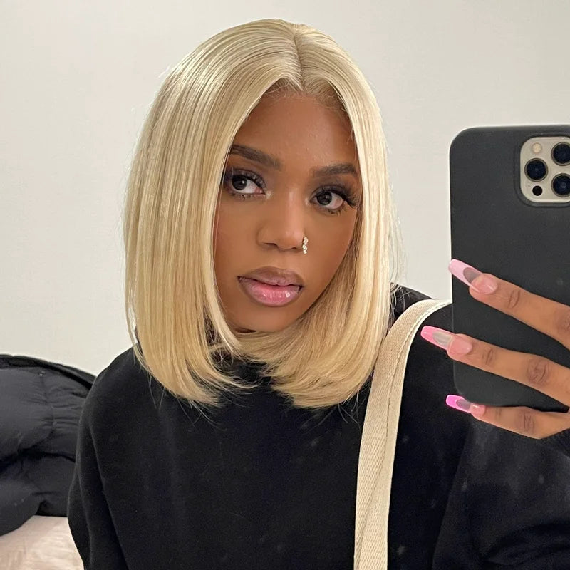 Layered Cut 613 Blonde Bob Wig 5x5 Transparent Lace Skin Melt Lightweight Fashion - Image 10