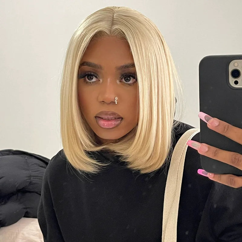 Layered Cut 613 Blonde Bob Wig 5x5 Transparent Lace Skin Melt Lightweight Fashion - Image 11