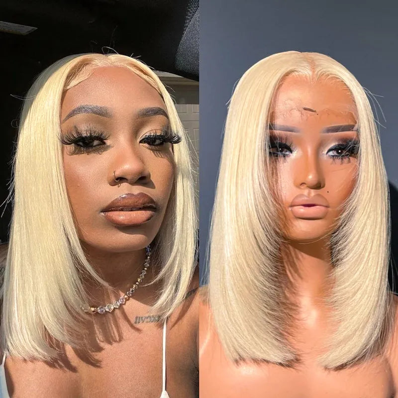 Layered Cut 613 Blonde Bob Wig 5x5 Transparent Lace Skin Melt Lightweight Fashion - Image 3