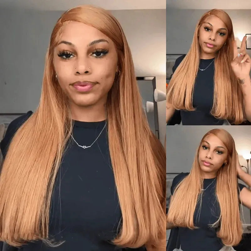 Ashimary Light Flaxen Brown Color 13x4 Lace Front Straight Wig Pre-plucked Human Hair - Image 6