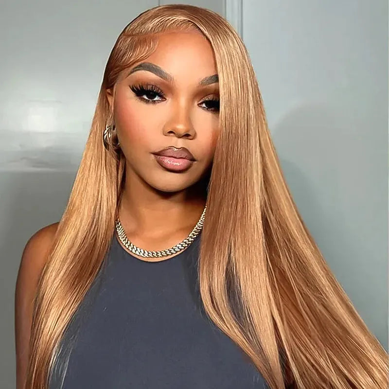 Ashimary Light Flaxen Brown Color 13x4 Lace Front Straight Wig Pre-plucked Human Hair - Image 4