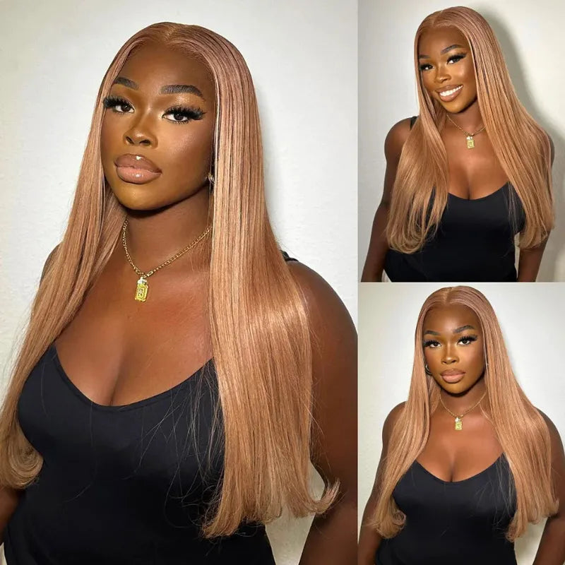 Ashimary Light Flaxen Brown Color 13x4 Lace Front Straight Wig Pre-plucked Human Hair - Image 12