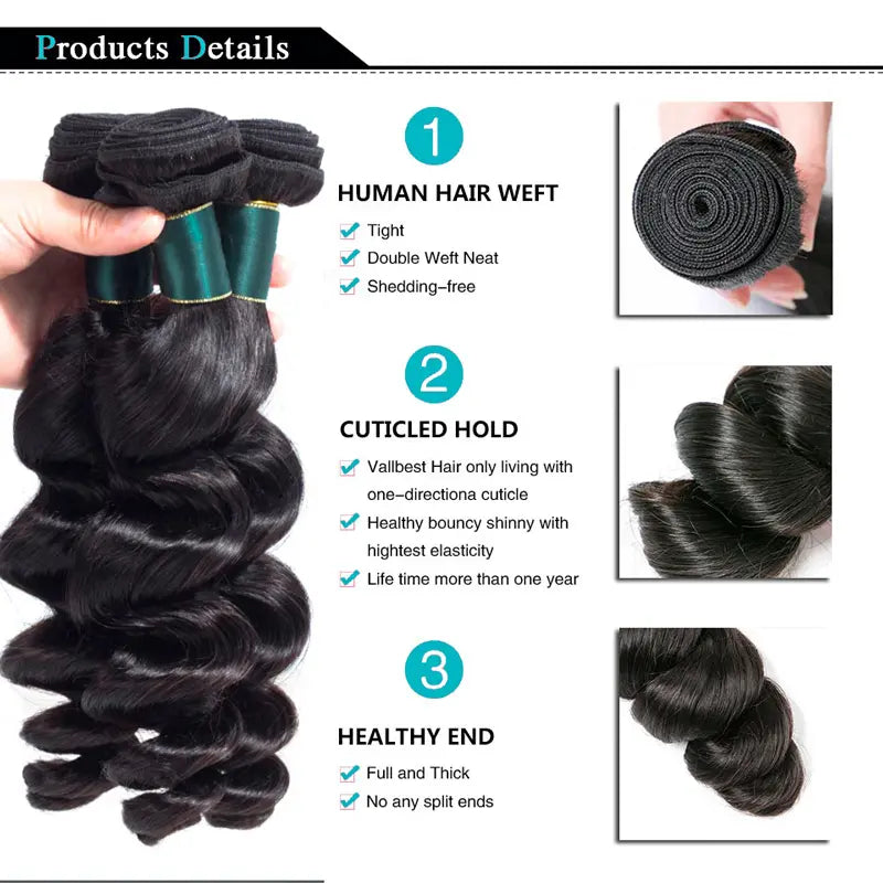 3 Bundles 9A Loose Wave Human Hair Bundles Natural Color - Image 2