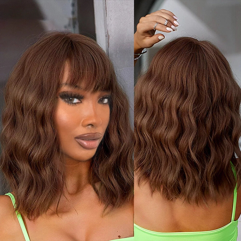 Ginger Brown 4x4 Lace Closure Loose Deep Wave Wig With Bangs - Image 3