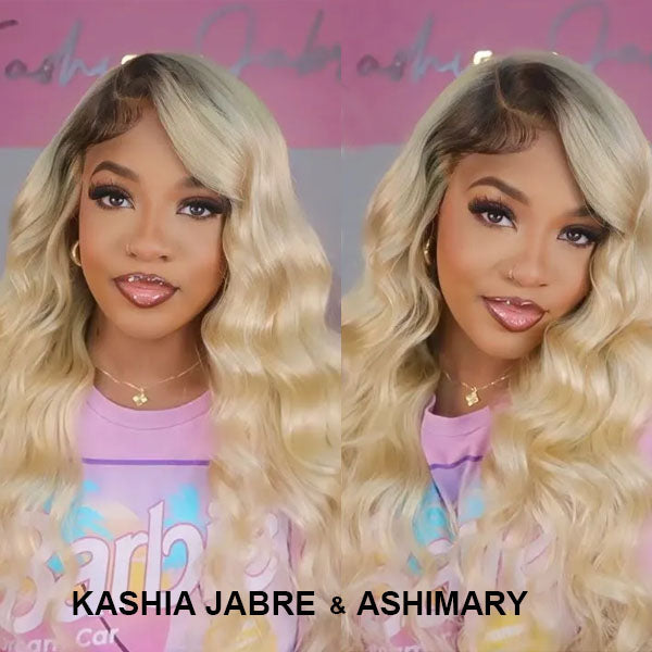 Blonde Wig With Dark Roots 1B/613 Transparent HD Lace Front Wigs 13*4 Frontal Ashimary Hair - Image 2