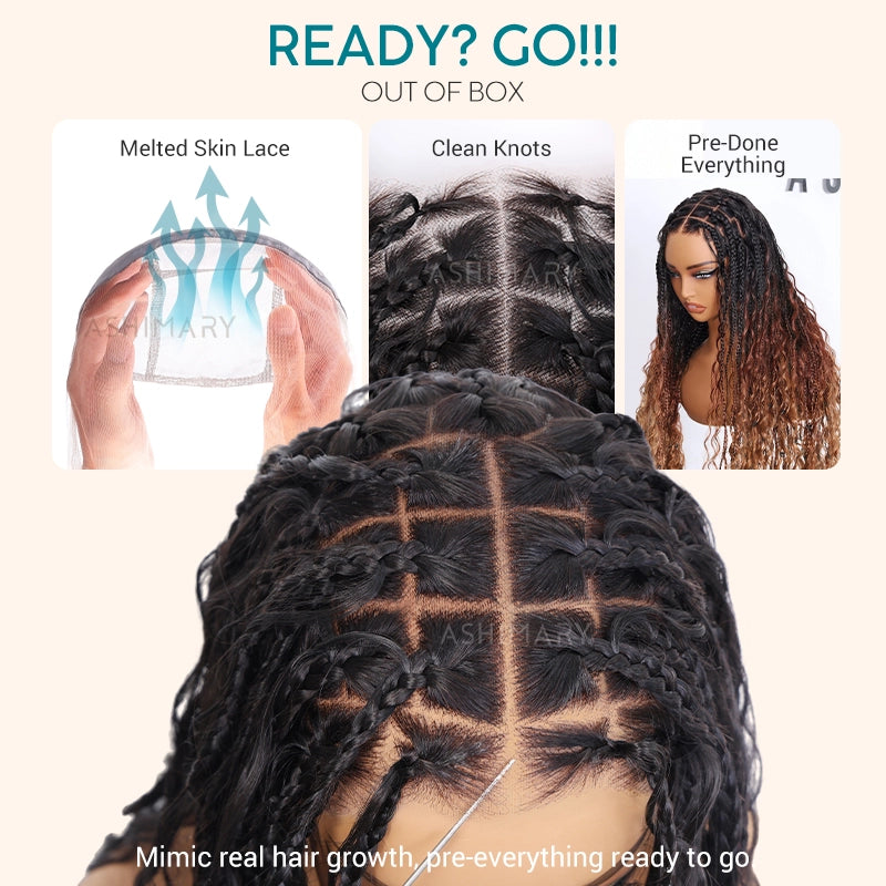 Ombre Color Full Lace Boho Curls Braided Long Wig Pre-braid Lightweight Tiny Knots Scalp - Image 6