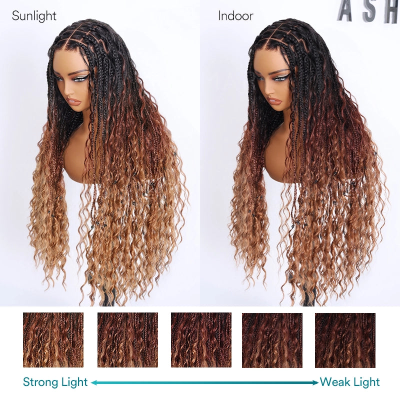 Ombre Color Full Lace Boho Curls Braided Long Wig Pre-braid Lightweight Tiny Knots Scalp - Image 11
