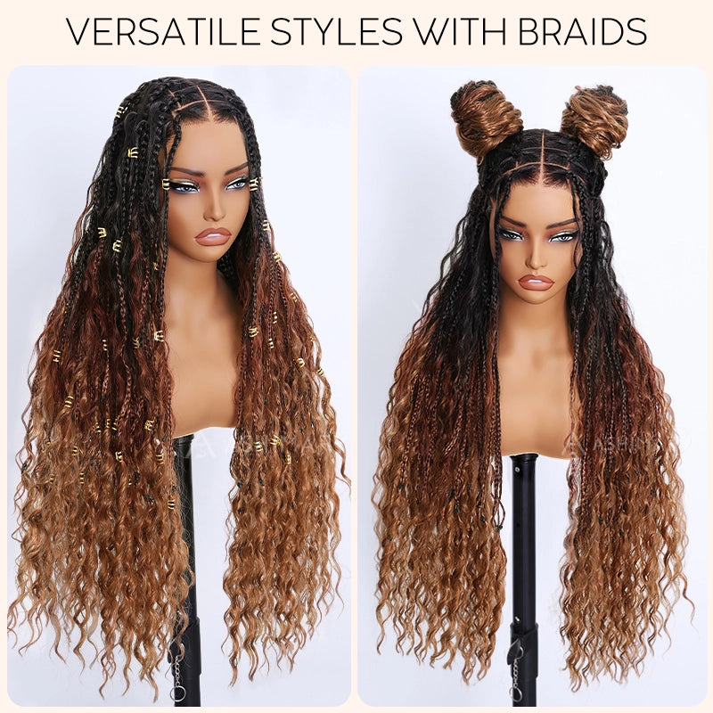 Ombre Color Full Lace Boho Curls Braided Long Wig Pre-braid Lightweight Tiny Knots Scalp - Image 10