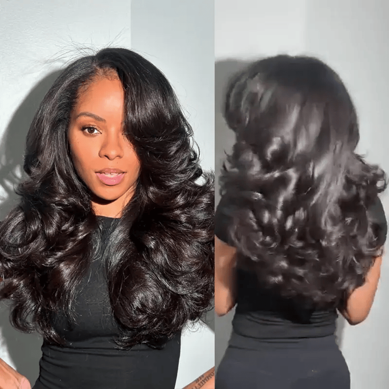 Peacock Curls Pull Go 13x6 Full Glueless Lace Front Wig Pre-Styled Heavy Layers Cut Human Hair - Image 8