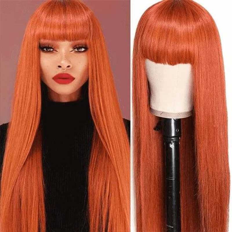 Ashimary Full Machine Made Wig Straight Virgin Hair Wigs With Bangs - Image 4