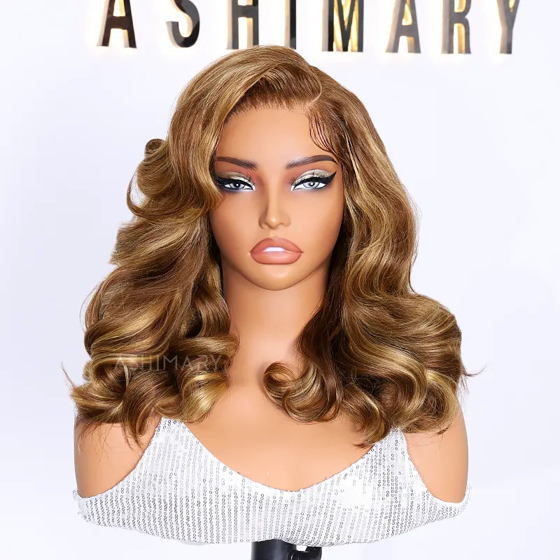 Blonde Highlight Pre-Styled Body Wave Ready To Go Glueless Layer Wavy Bob Wig With Baby Hair - Image 5