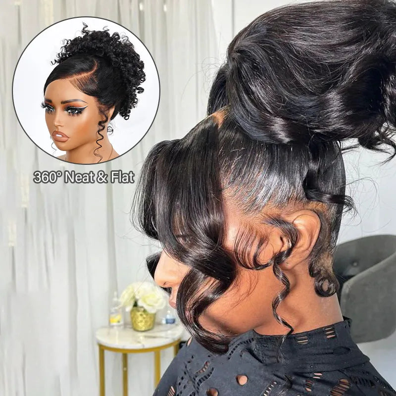 Pre-Styled Body Wave Ponytail with Bangs Face-Framing Invisi Strap 360 Skin Lace Frontal Bleached Knots Glueless Wig - Image 4