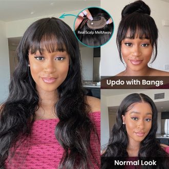 Ashimary Clip In Bang with Temples Hand-Tied Melt Lace Natural Black Straight Human Hair Extension