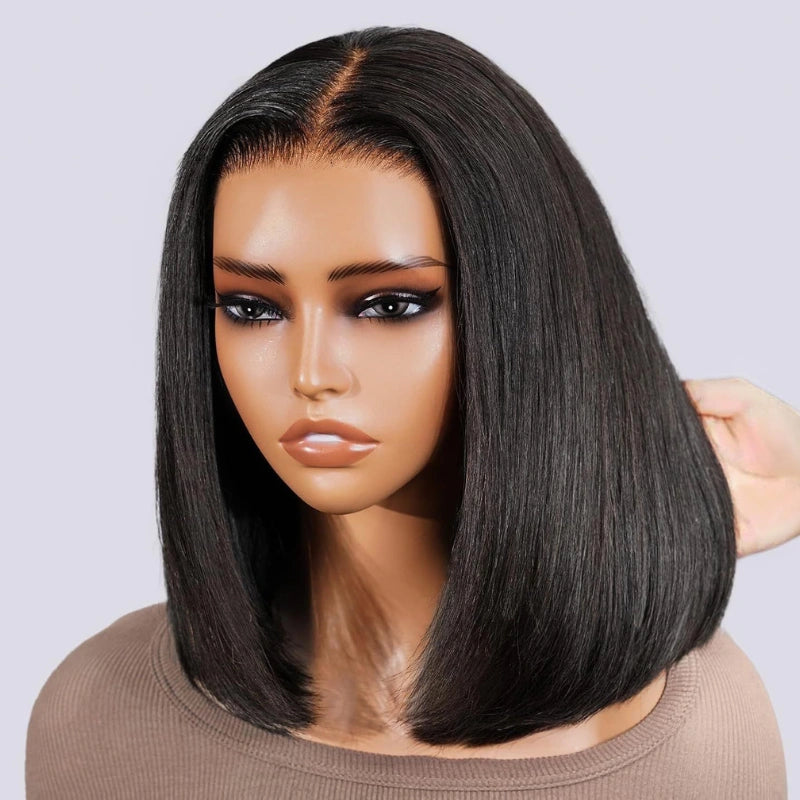 Double Drawn High Density Bone Straight Pull Go 13x4 Lace Bob Wig Lace Frontal Natural Black Glueless Wig - Image 15
