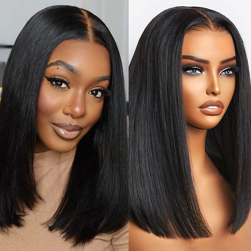 Double Drawn High Density Bone Straight Pull Go 13x4 Lace Bob Wig Lace Frontal Natural Black Glueless Wig - Image 12