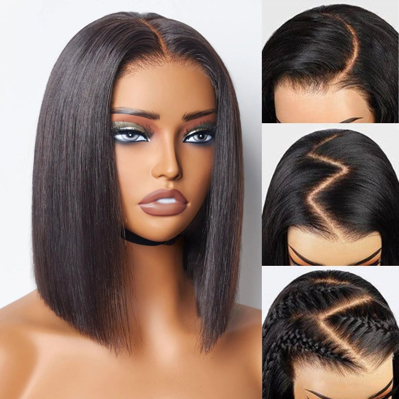 Double Drawn High Density Bone Straight Pull Go 13x4 Lace Bob Wig Lace Frontal Natural Black Glueless Wig - Image 13