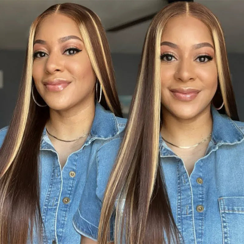 Honey Blonde Highlight Silky Straight Pull Go 13x6 Full Lace Wig Glueless Wig Suits All Heads - Image 2