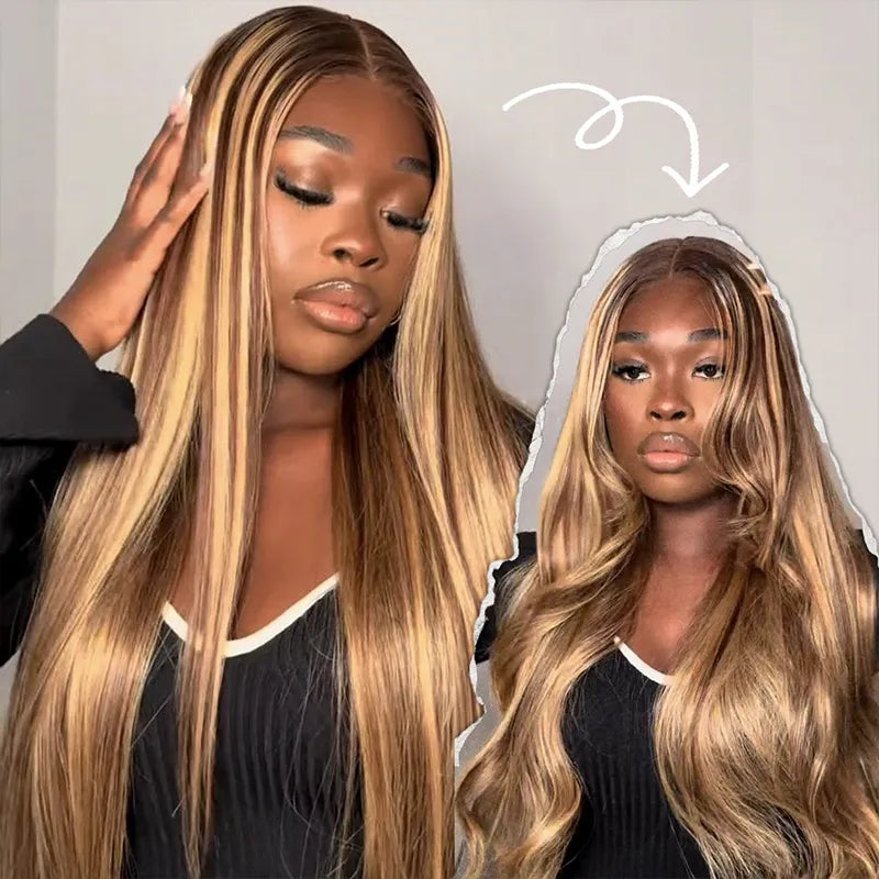 Honey Blonde Highlight Silky Straight Pull Go 13x6 Full Lace Wig Glueless Wig Suits All Heads - Image 4
