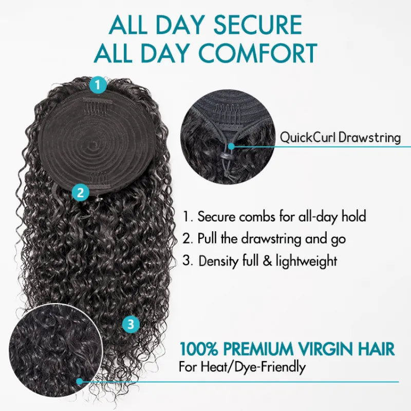 Jerry Curl Seamless Blend Drawstring Ponytail Extension Human Hair Natural Black Curly Ponytail - Image 6