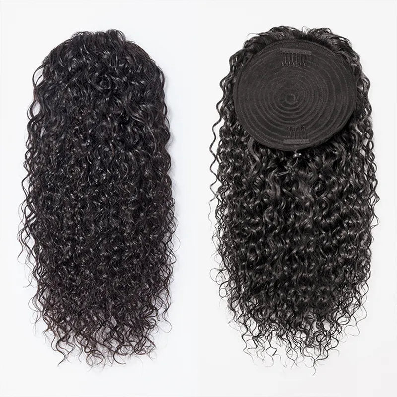 Jerry Curl Seamless Blend Drawstring Ponytail Extension Human Hair Natural Black Curly Ponytail - Image 7