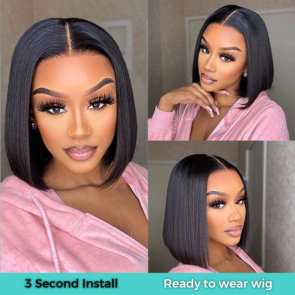 Super Easy Straight Bob Wear & Go Pre Cut HD Transparent Lace Closure Wig with Pre Plucked Hairline & Bleached Knot - Image 15