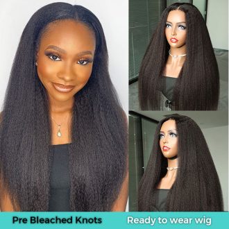 Perfect Kinky Straight Wear & Go Glueless Natural Hairline Pre Cut Hd Lace Ready to Wear Wig with Pre Bleached Knots