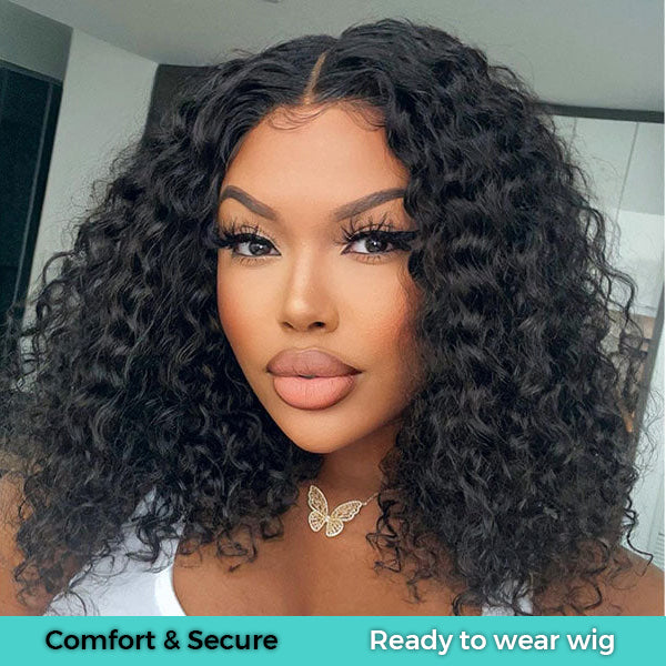 Ready-to-wear Glueless Short Deep Wave HD Transparent Lace Wig With Pre-cut Lace & Pre Plucked Hairline & Bleached Knots - Image 3