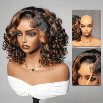 Glueless Short Pre-Styled Organique Hawaiian Curl Balayage Highlight 6x4.5 Pull Go Lace Closure Wig
