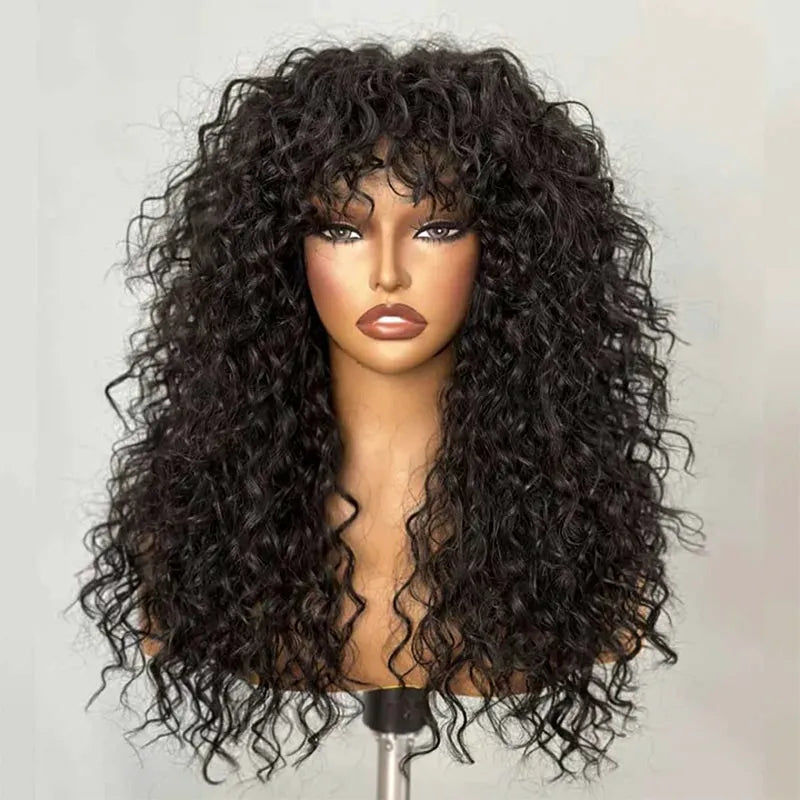 Bouncy Curl With Bangs Pull Go 3x1 Lace Natural Black Wig True Scalp Glueless Pre-Styled Wig - Image 2