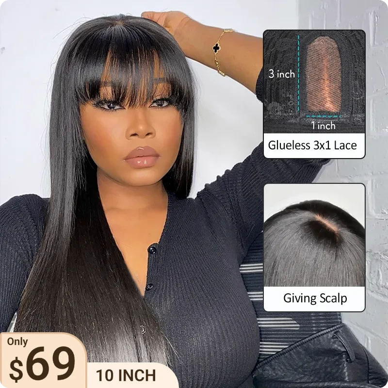 Pull Go 3x1 Lace Double Drawn Bob Wig True Scalp Bang Wig Bone Straight Silky Glueless High Density Human Hair