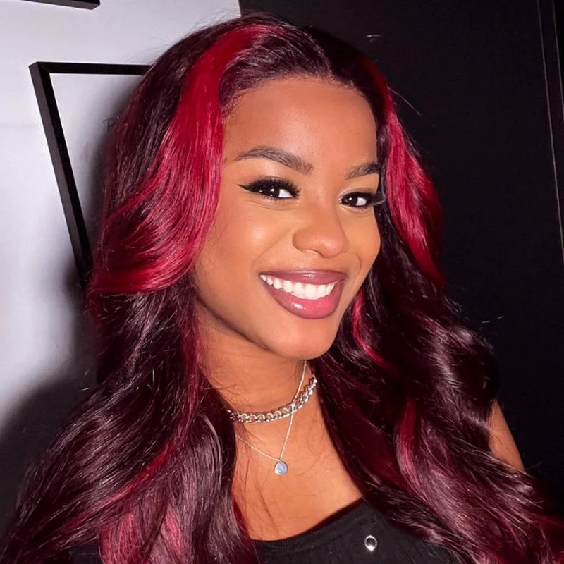 Highlight Red with Burgundy 99J Colored Body Wave Human Hair Wig 4x4 5x5 & 13x4 Transparent Lace Front Wig Pre Plucked 13X6 Lace Frontal Wig Ashimary - Image 4
