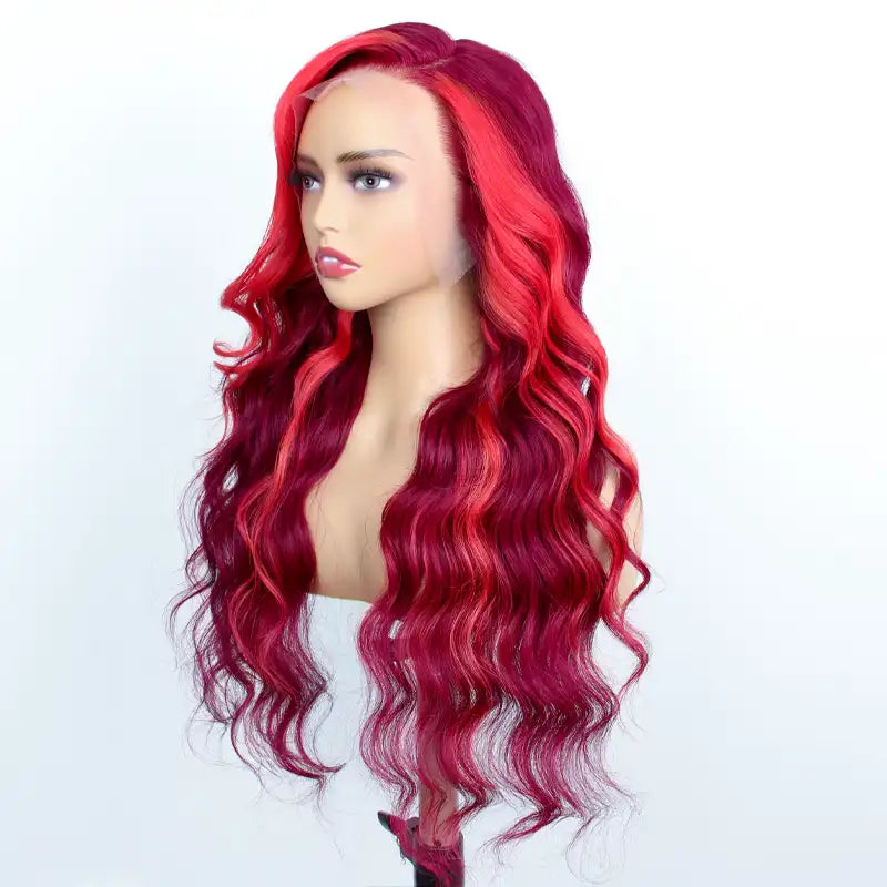 Highlight Red with Burgundy 99J Colored Body Wave Human Hair Wig 4x4 5x5 & 13x4 Transparent Lace Front Wig Pre Plucked 13X6 Lace Frontal Wig Ashimary - Image 7