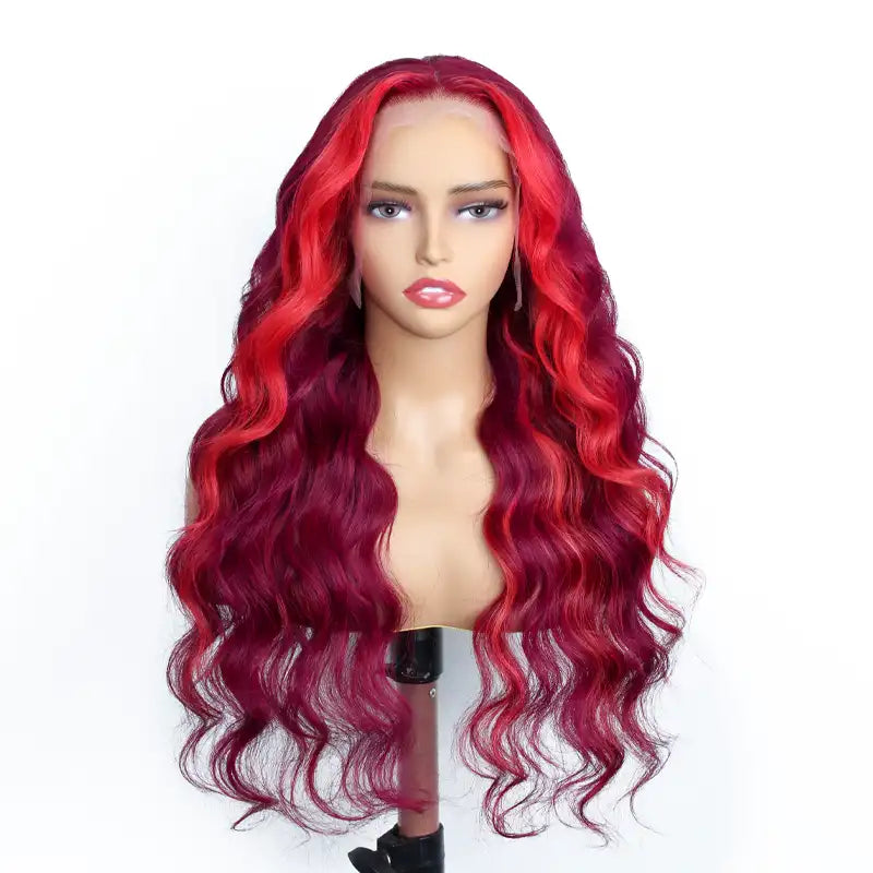 Highlight Red with Burgundy 99J Colored Body Wave Human Hair Wig 4x4 5x5 & 13x4 Transparent Lace Front Wig Pre Plucked 13X6 Lace Frontal Wig Ashimary - Image 6