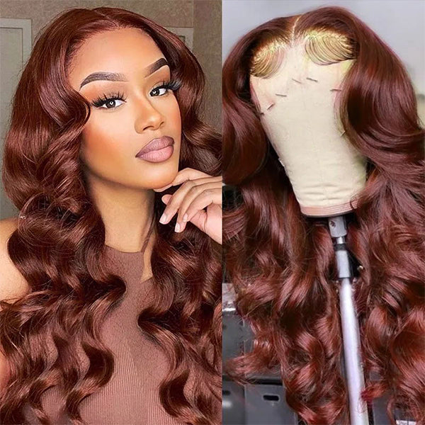 Reddish Brown Colored Body Wave Human Hair Lace Frontal Wigs 13x4 13x6 Ashimary Virgin Hair Front Wigs - Image 19