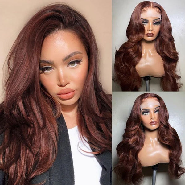 Reddish Brown Colored Body Wave Human Hair Lace Frontal Wigs 13x4 13x6 Ashimary Virgin Hair Front Wigs - Image 18