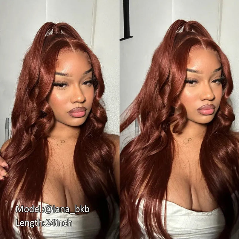 Reddish Brown Colored Body Wave Human Hair Lace Frontal Wigs 13x4 13x6 Ashimary Virgin Hair Front Wigs - Image 6