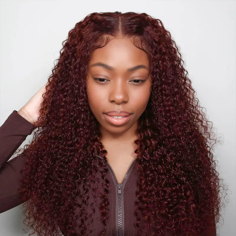 Reddish Brown Kinky Curly Invisi Strap Snug Fit 360 Melting Lace Frontal Bleached Knots Glueless Lace Wig - Image 6